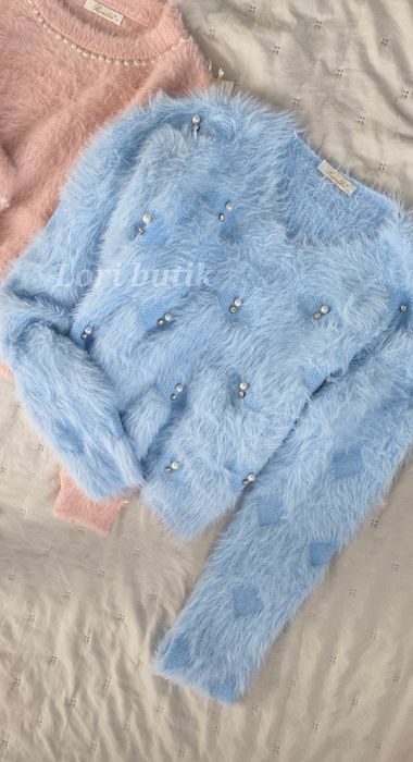 Sweterek alpaka serduszka koraliki bizuteryjny