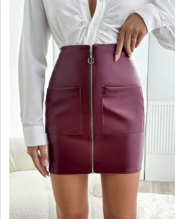 Elegancka skorzana spódnica brąz SM