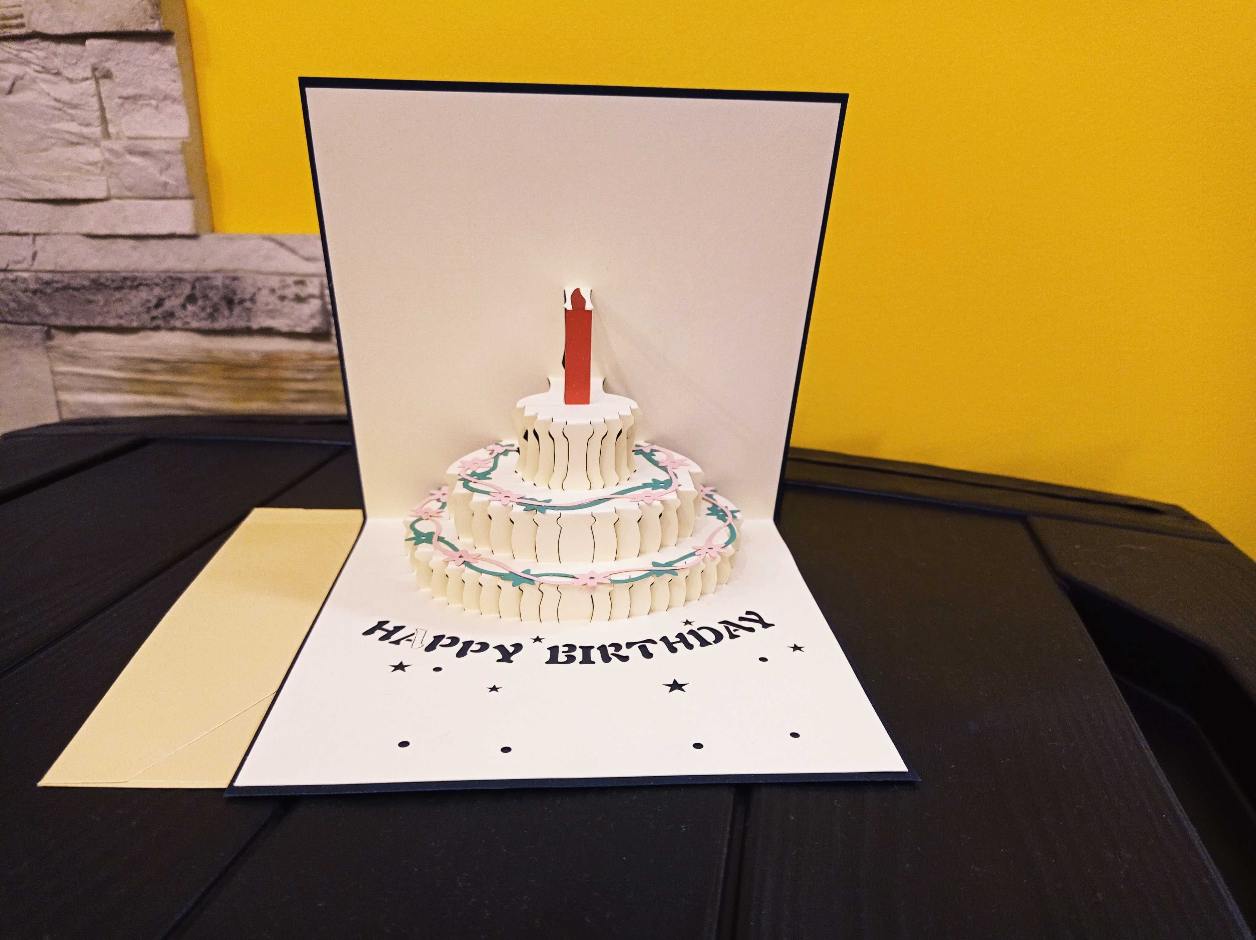 Kartka Urodzinowa Okolicznościowa 3d składana TORT  Urodziny + Koperta