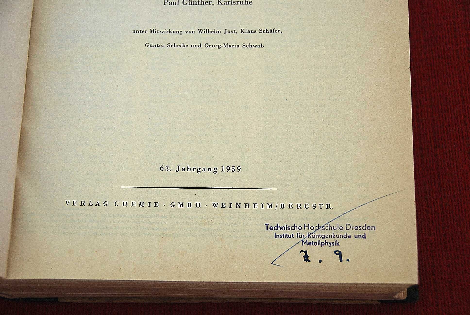 książka niemiecka Zeitschrift für Elektrochemie 1959 Karlsruhe