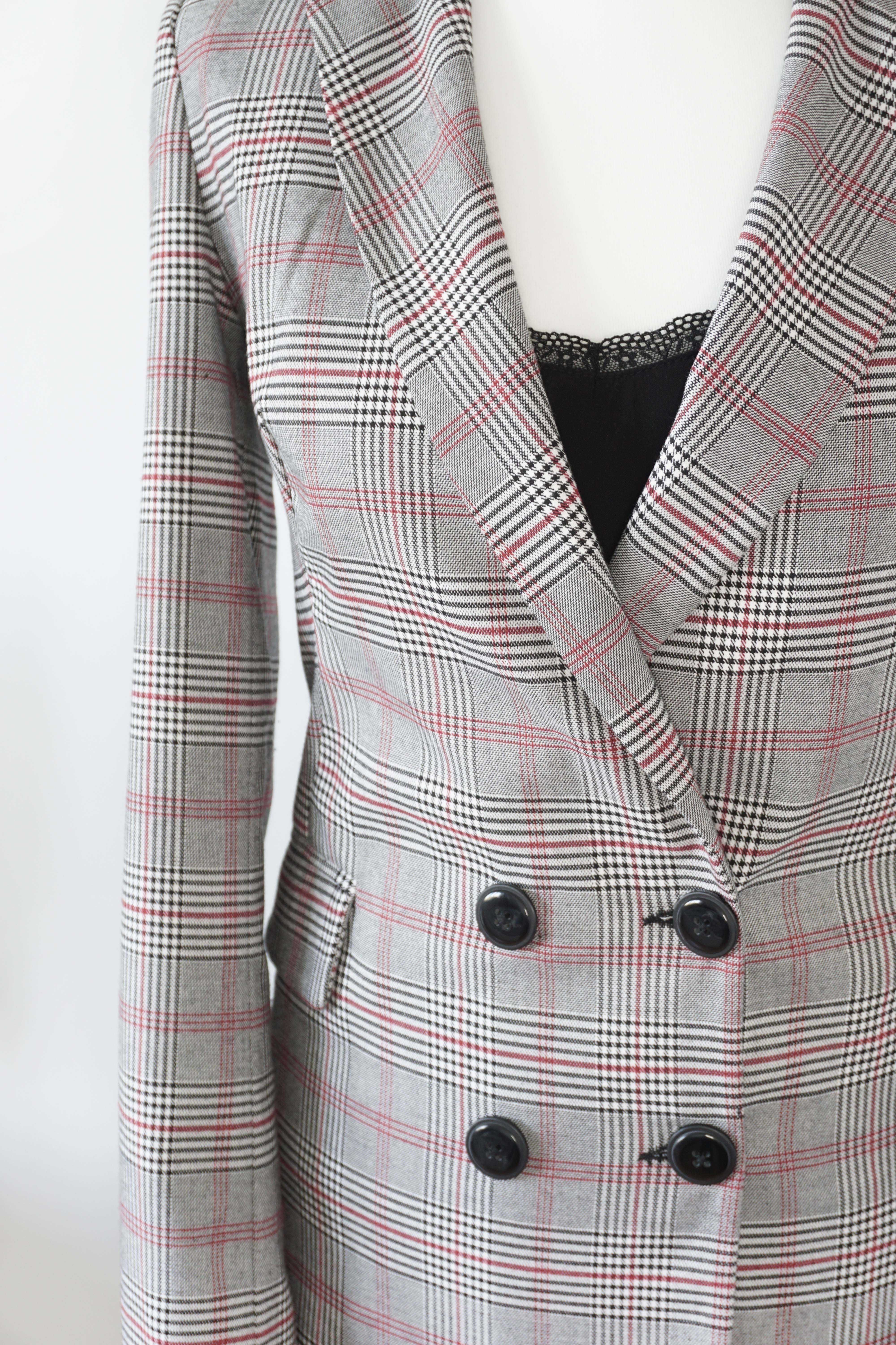 Dwurzędowa marynarka / żakiet w kratę, klasyczna elegancka XS S