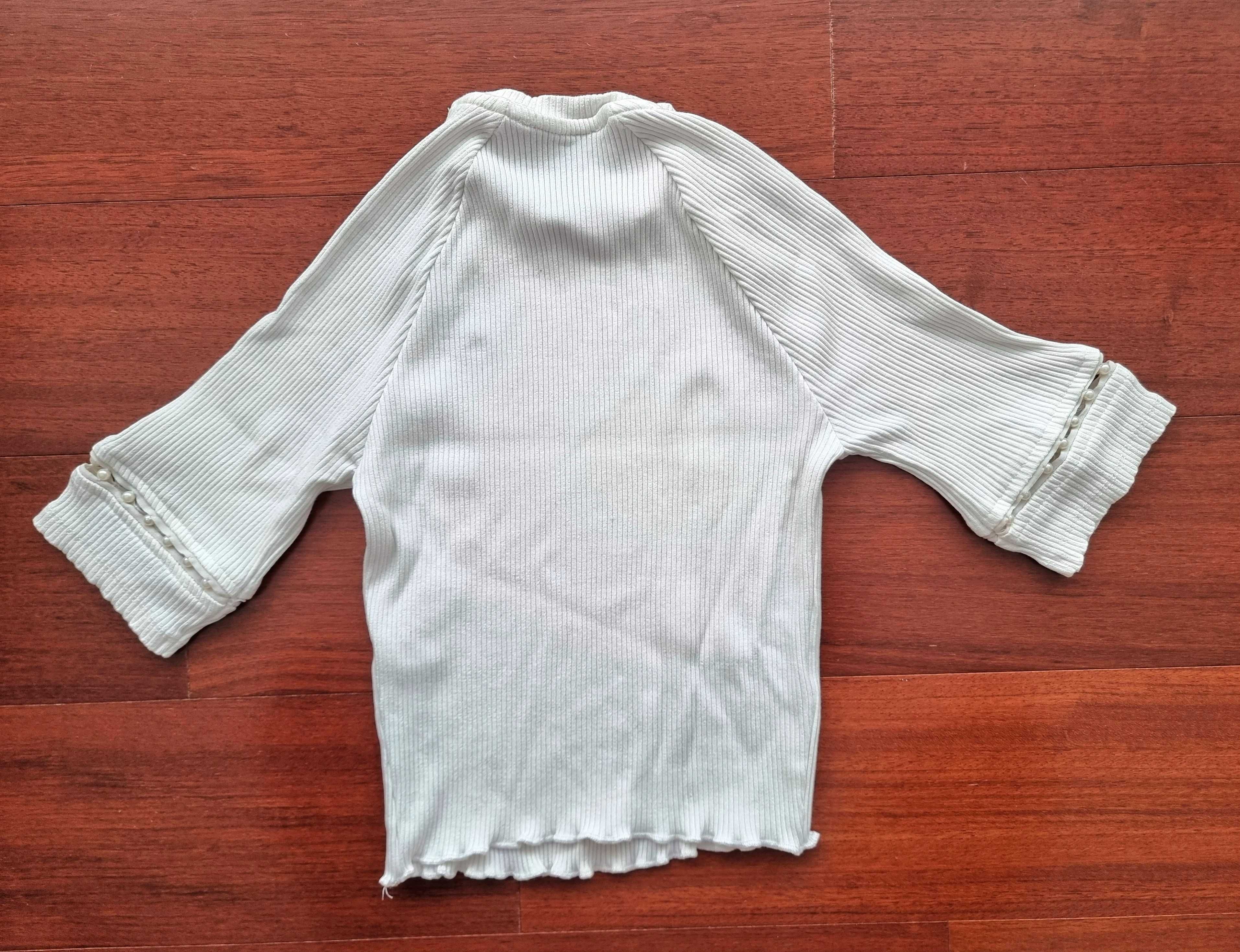 Camisola branca curta com detalhes estilo pérolas Bershka, tamanho XS