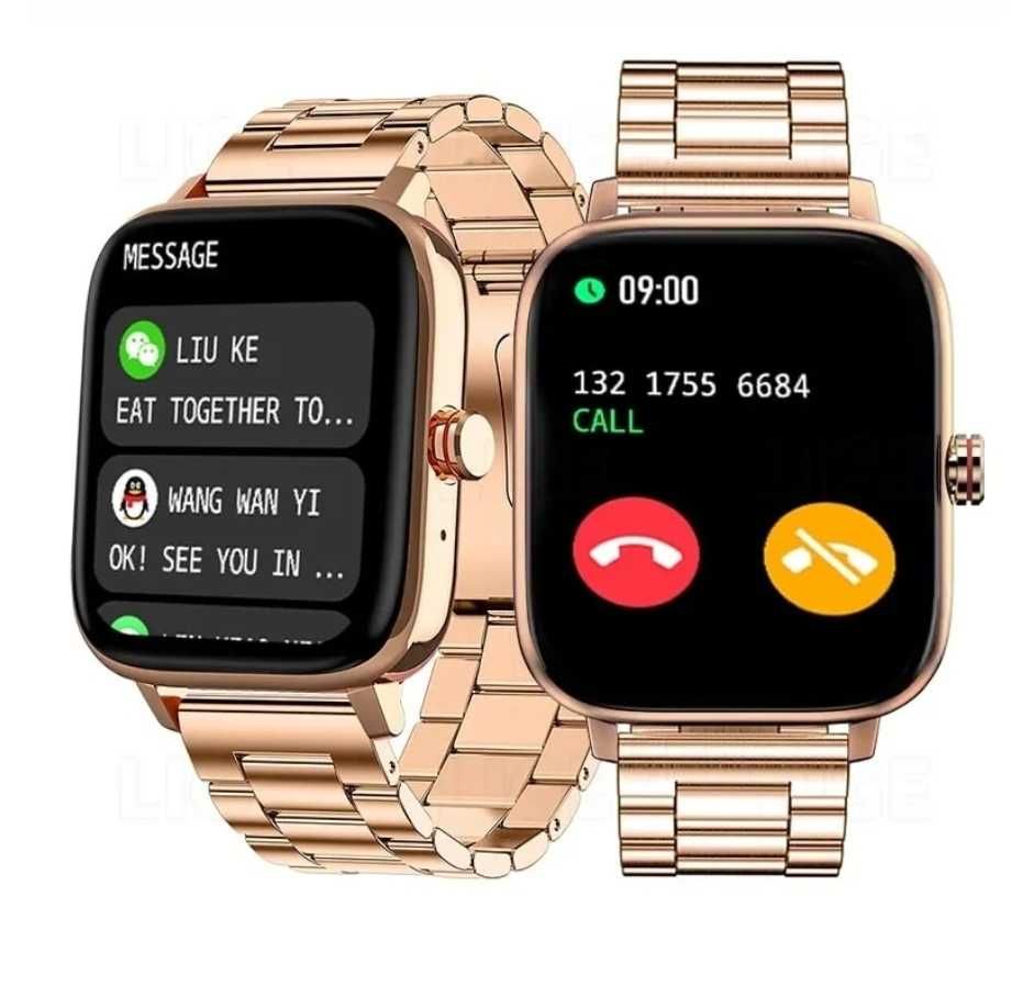 Relógio LIGE i13 Dourado com bracelete rosa SmartWatch Feminino