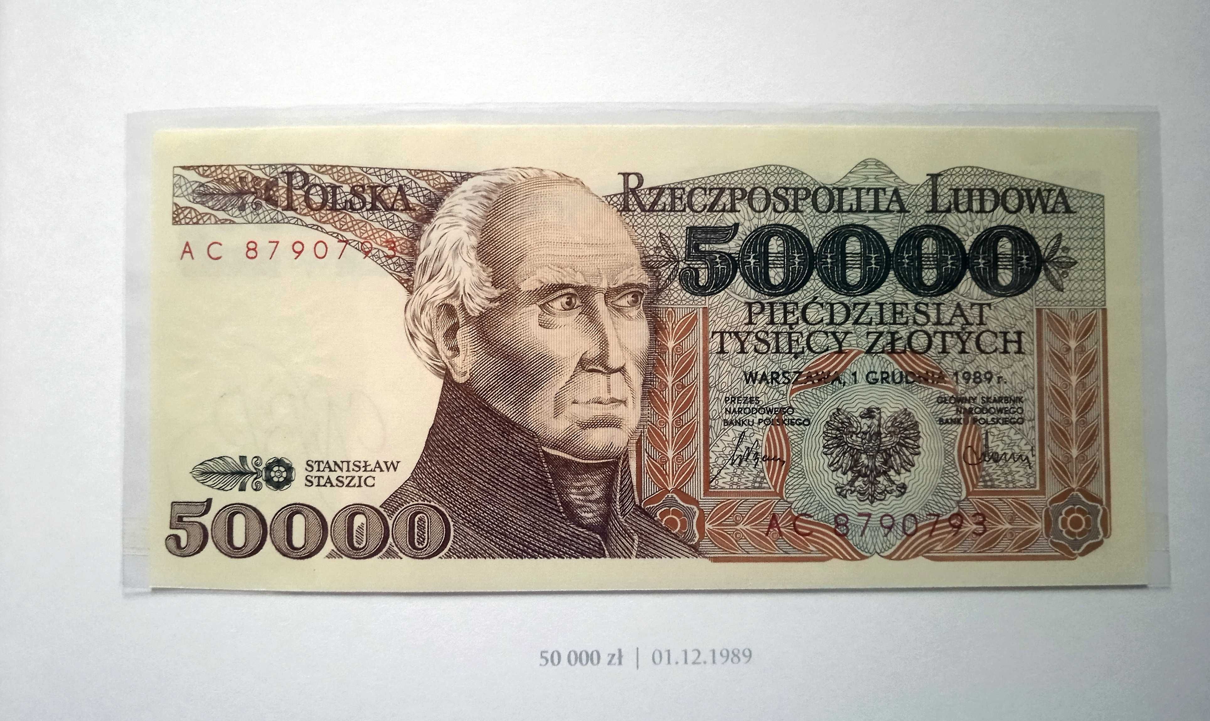 Banknot PRL  50000 zł 1989   AC   st.1 UNC