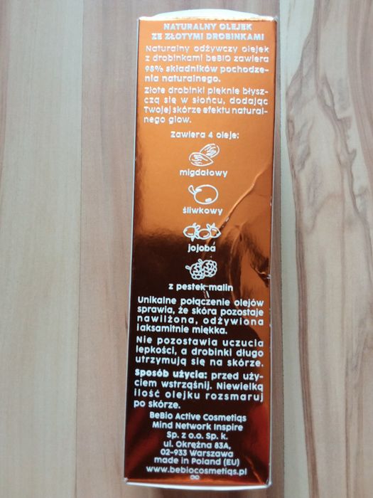 beBIO Cosmetics naturalny olejek że złotymi drobinkami 100ml NOWY