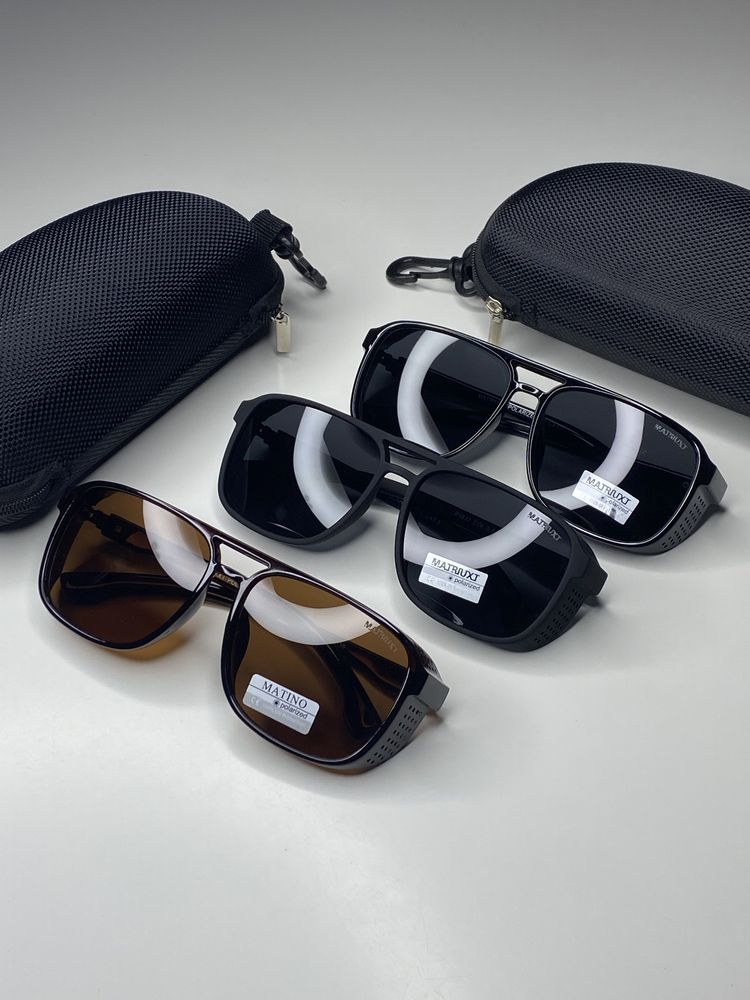 Солнцезащитные очки Matrix с поляризацией с шторками Черные Коричневые