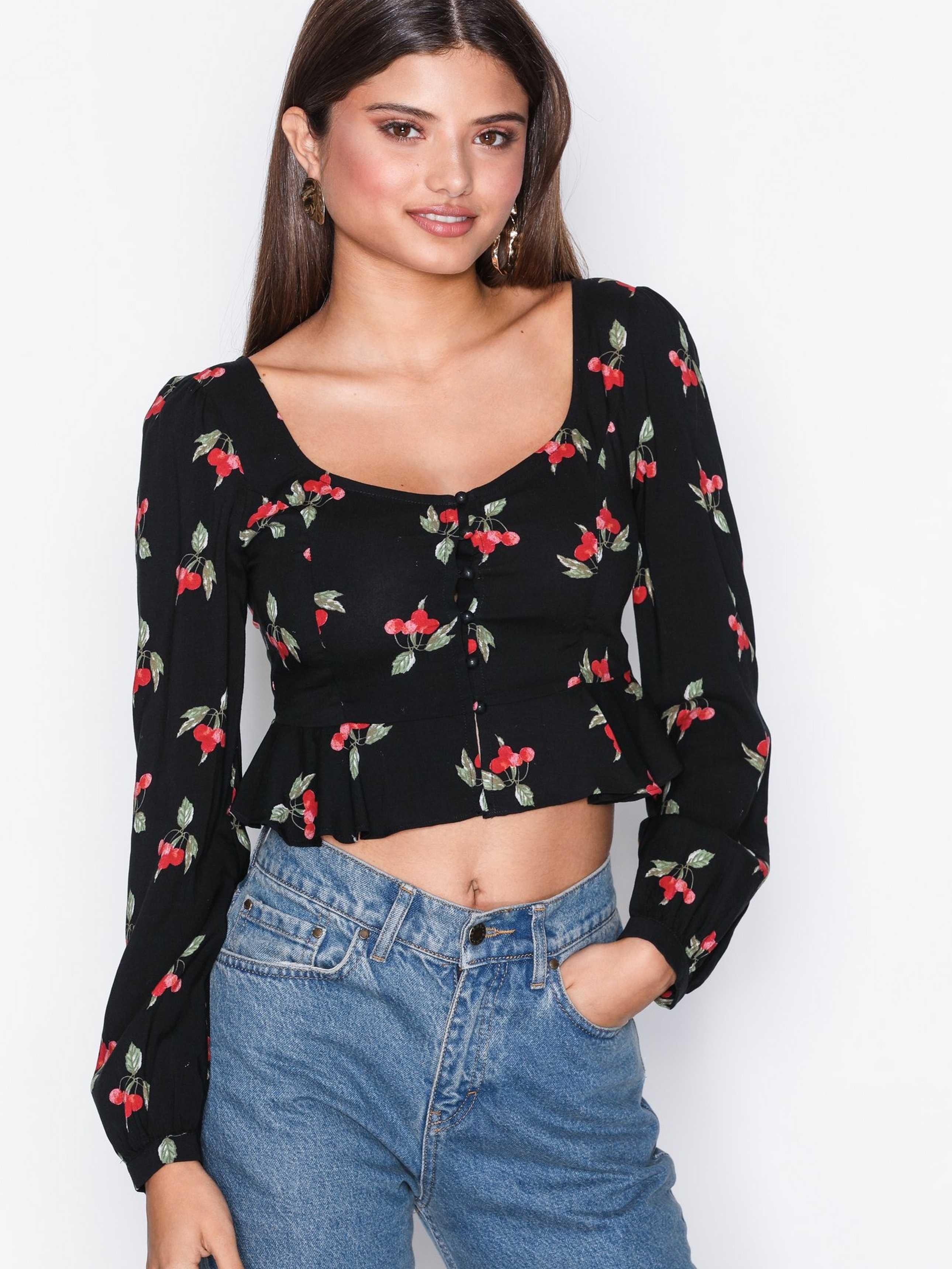 Crop top Nly Trend floral kwiaty 36 S guziki