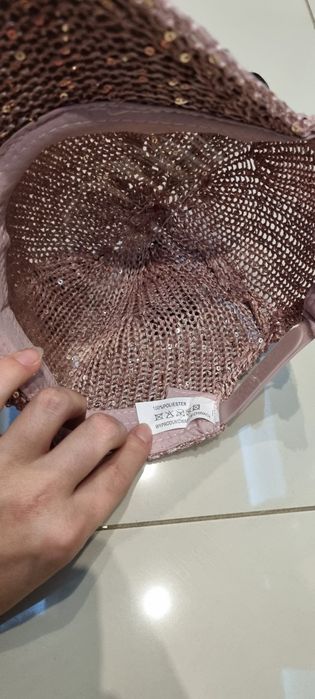 Nowa! Śliczna kociąt czapka z daszkiem cyrkonią pudrowy roż