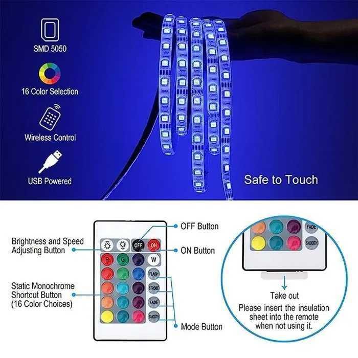 Taśma LED 10m USB RGB 5V SMD 5050 Pilot USB