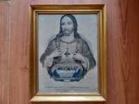 Gravura Última Ceia e Sagrado Coração de Jesus, século XIX, arte sacra