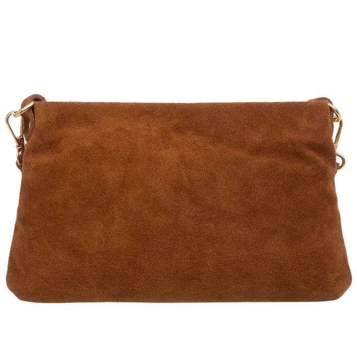 VERA PELLE torebka zamszowa listonoszka z paskiem V687 c.brązowa