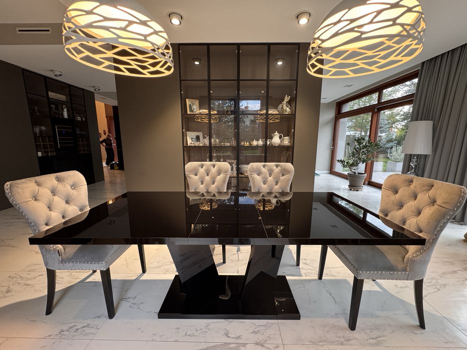 Stół Art Deco czarny lakier PREMIUM 200-240 cm dl x 90 cm szer