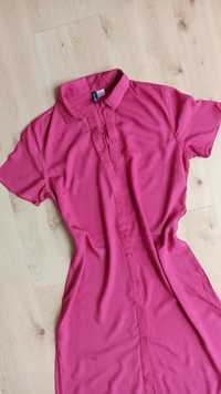 Różowa sukienka szmijzerka H&M XL / 42 wiskoza 100 % midi z rozcięciem