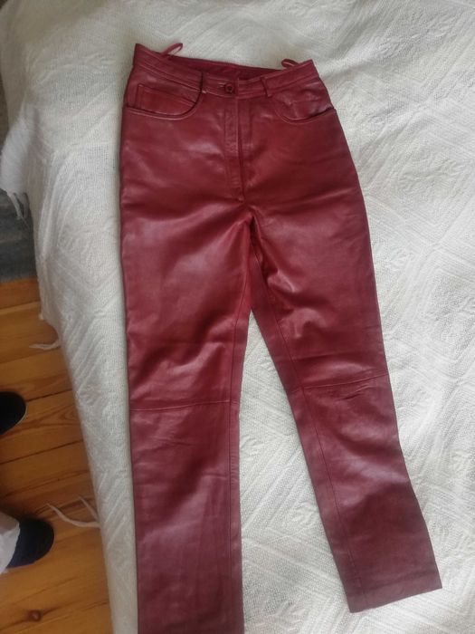Spodnie skórzane bordowe rozmiar S