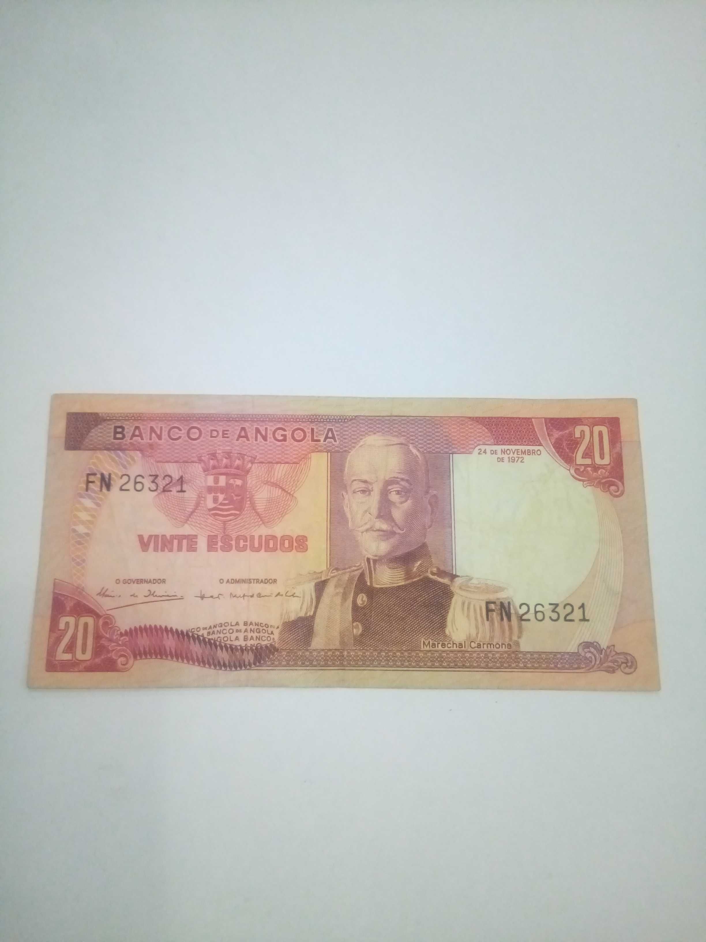 Lindo exemplar de notas angolanas de 20 escudos de 1972