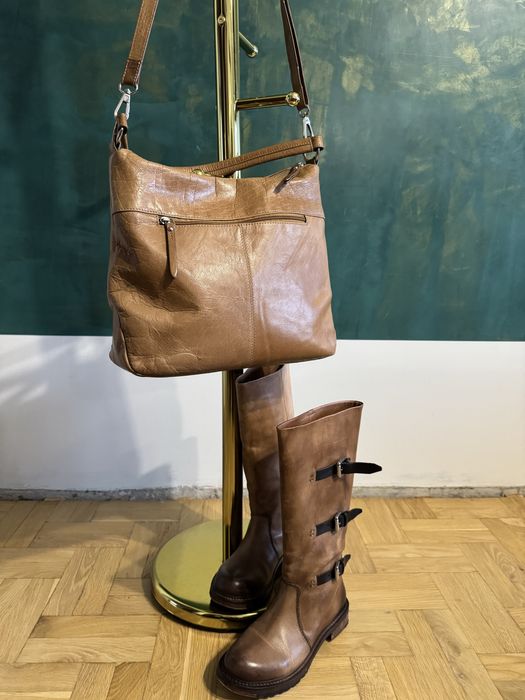 Komplet ze skory naturalnej kozaki damskie 37 i torba