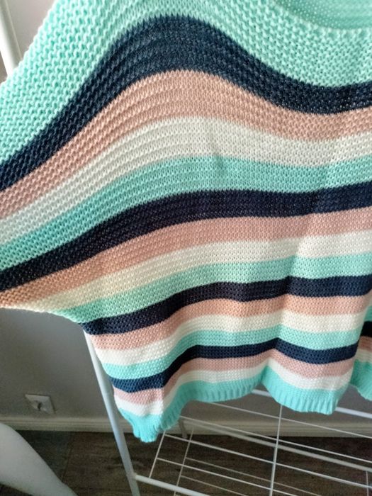 Sweter ażurowy pasy multikolor nietoperz uni S-2XL
