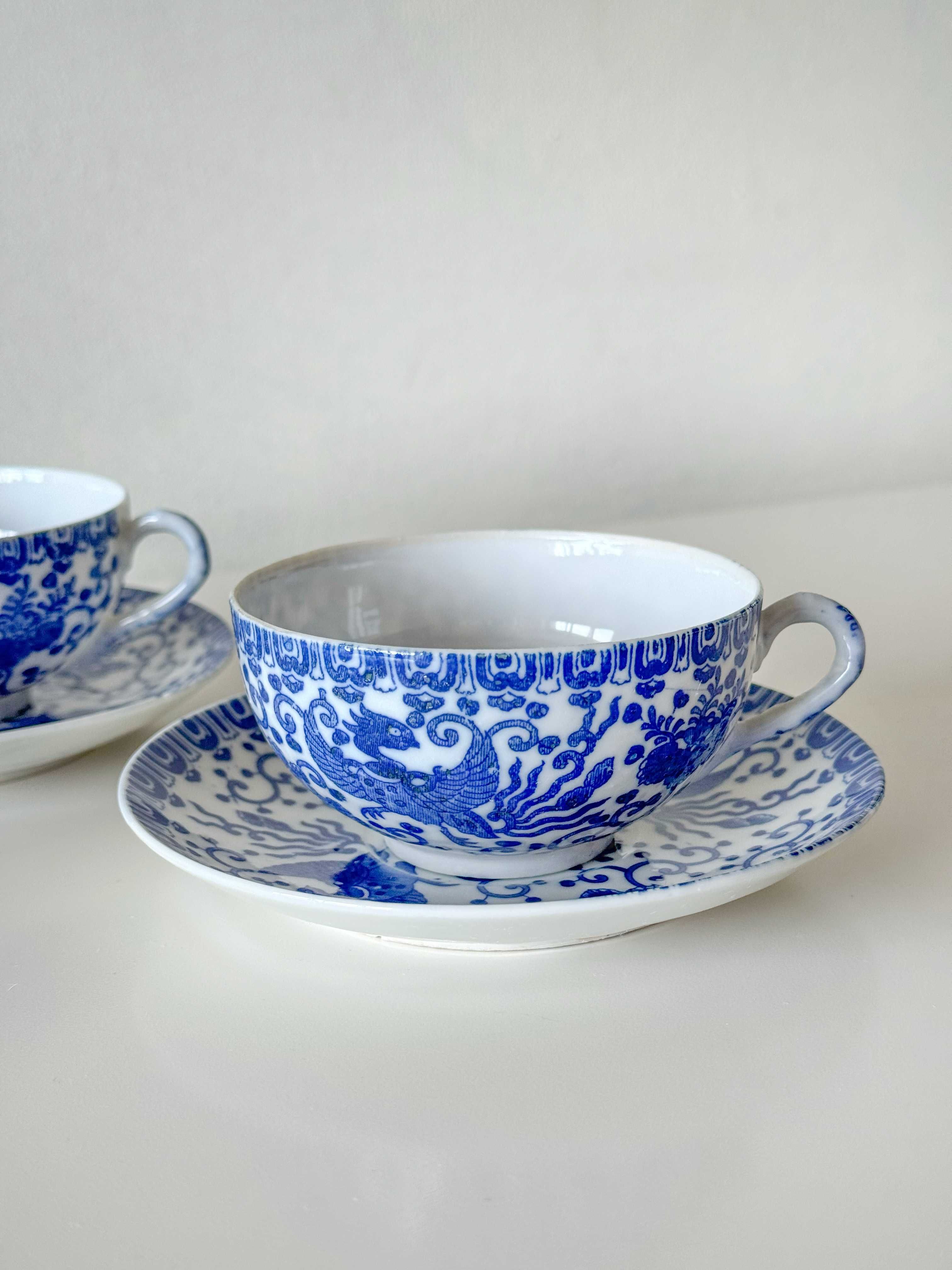 2 Filiżanki ze Spodkiem Japoński Zestaw Porcelany Ryżowej "Phoenix"