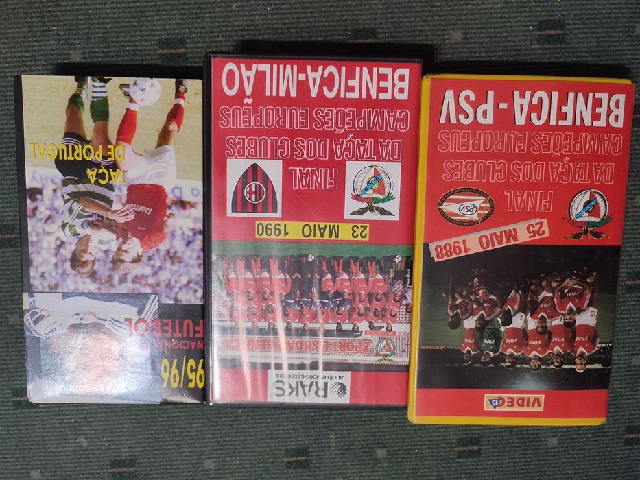 3 Cassetes VHS com jogos do Benfica