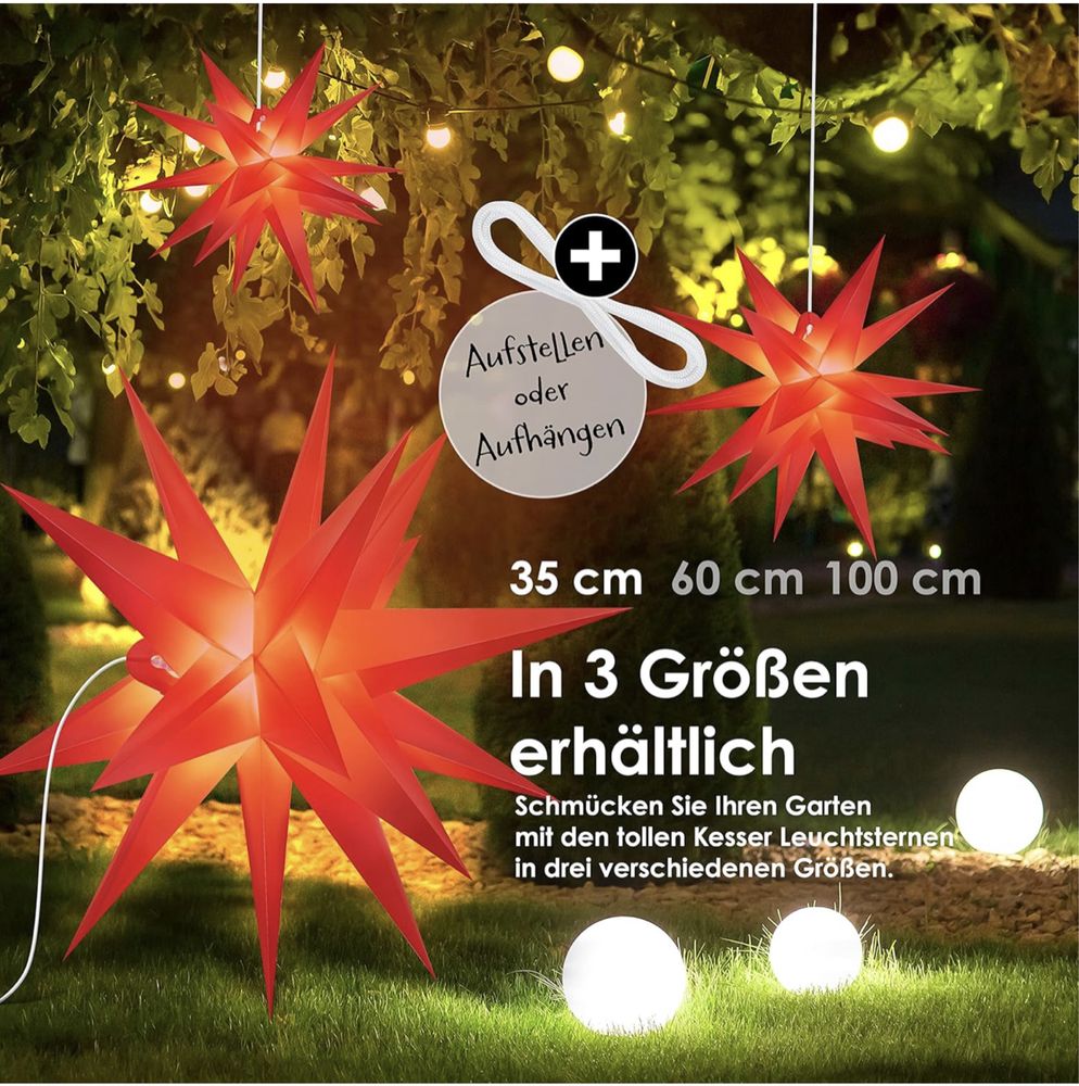KESSER® Podświetlana gwiazda 3D 35 cm, gwiazda bożonarodzeniowa LED