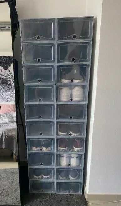 20x Pudełka na Buty 20szt. Boxy Szare Regał Pojemnik Obuwie Organizer