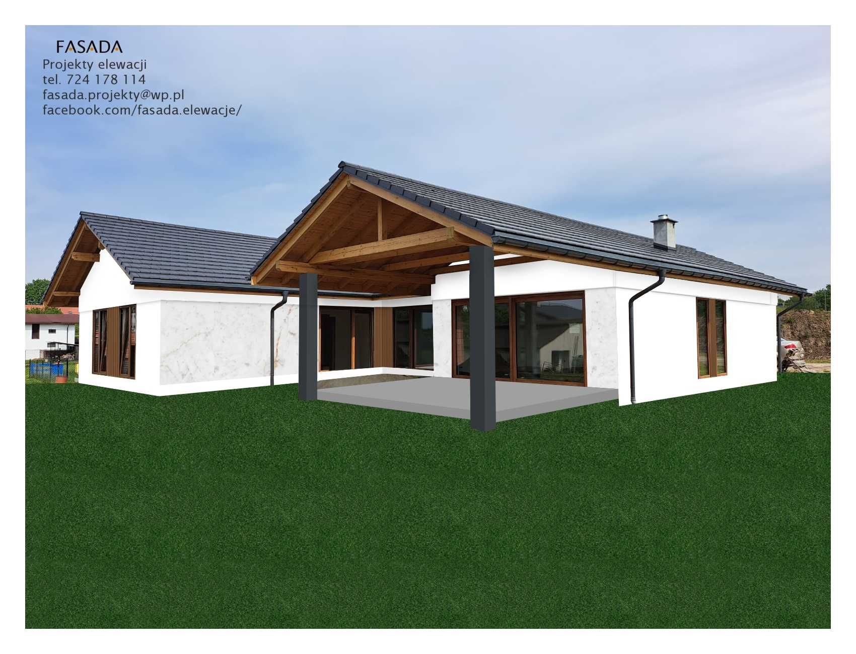 NOWOCZESNY projekt całej elewacji na zdjęciach/model 3D