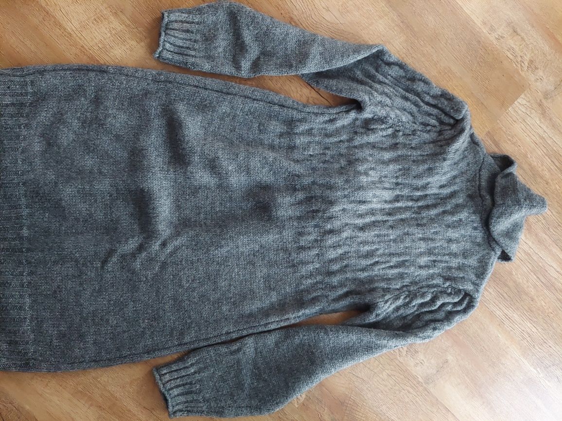 Sweter długi szary z wiązaniem