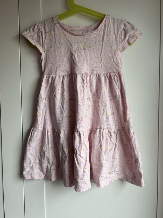Letnia bawełniana sukienka w jednorożce boho r. 86-92 pudrowy róż