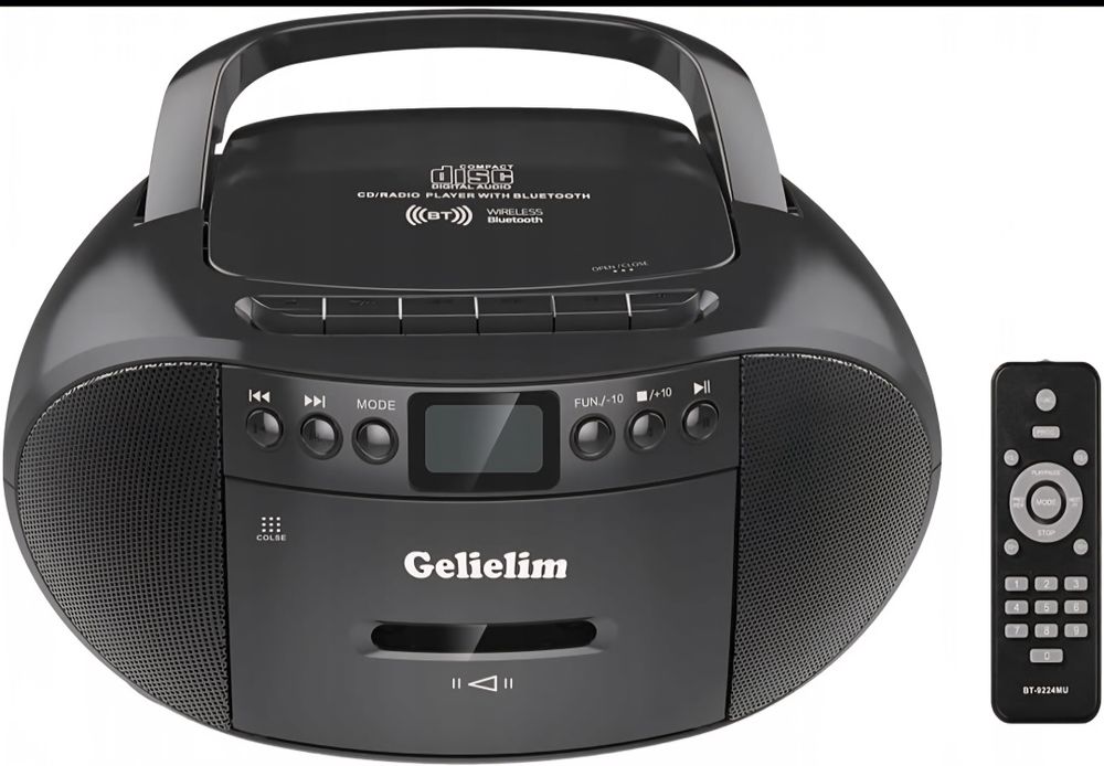 Gelielim Przenośny odtwarzacz CD i kasetowy z Bluetooth oraz USB