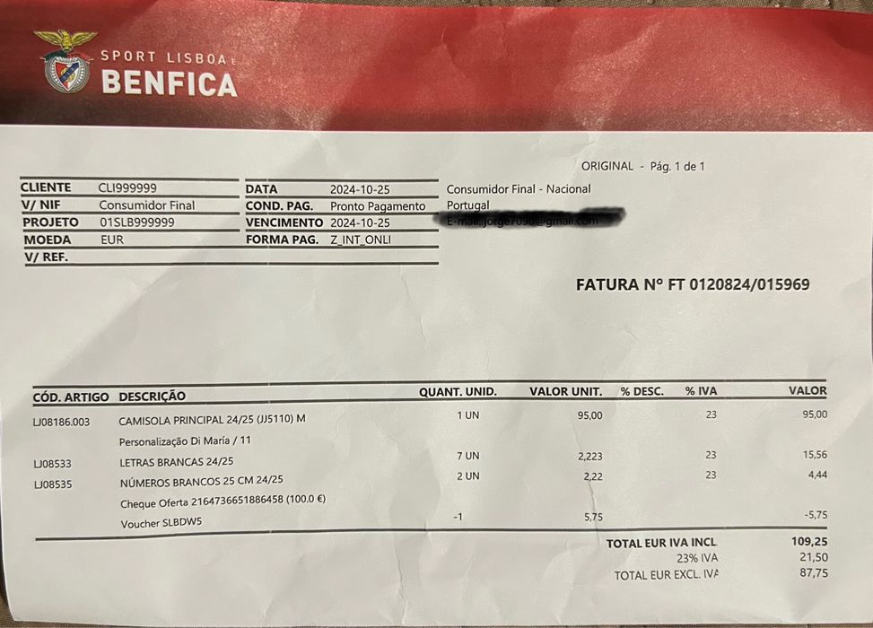 Camisola do SLB  Oficial da Liga Portuguesa Tam M