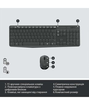 Клавіатура Комплект 2в1 бездротовий Logitech MK235 (клавіатура + миша)