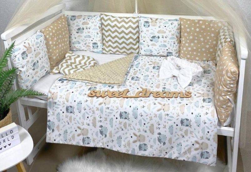 Постель для детской кроватки, бортики, одеяло, подушки