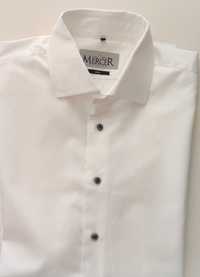 Koszula MERCER biała slim fit 42 podwójne mankiety bawełna
