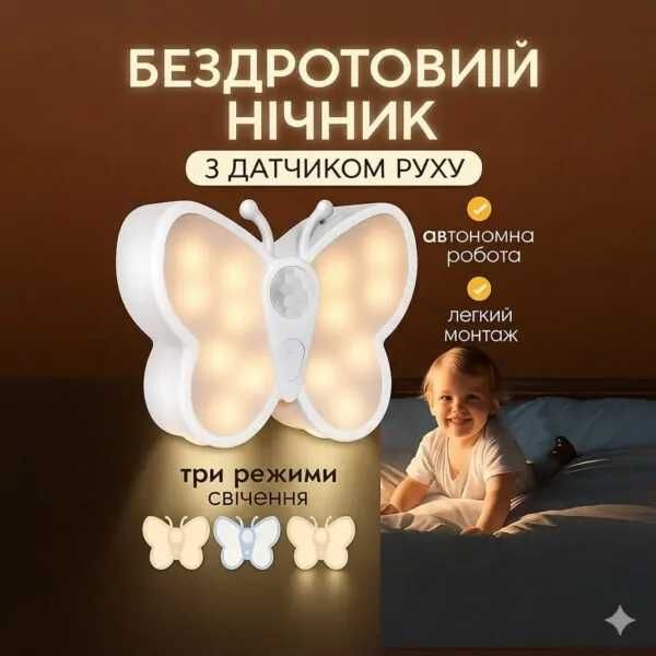Світлодіодний світильник-бра "Метелик" Настінний нічник з датчиком рух