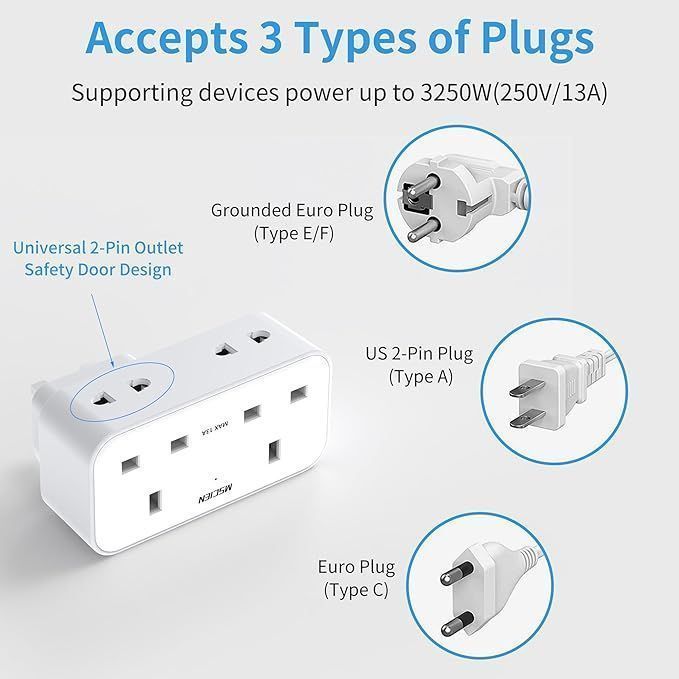 Adapter 3 Usb (2 Sztuki), Przedłużacz Gniazdowy Mscien Multi Plug