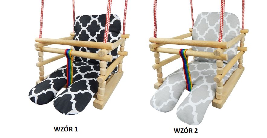 WZORY Huśtawka drewniana z MIĘKKIM materacykiem OPARCIEM dla dzieci