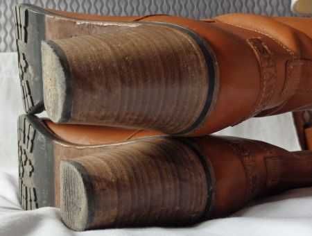 Shabbies krótkie skórzane kozaki botki drewniany obcas r. 43