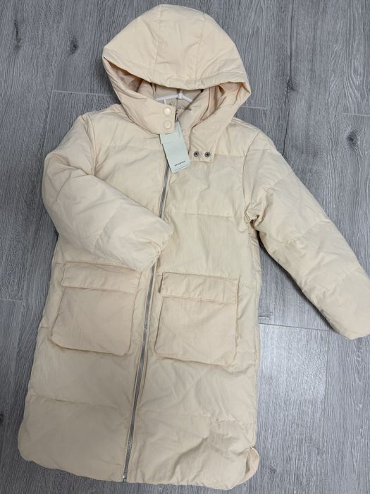 НОВЕ 128-134 натур.ПУХ пуховик молочний довгий куртка зимова zara