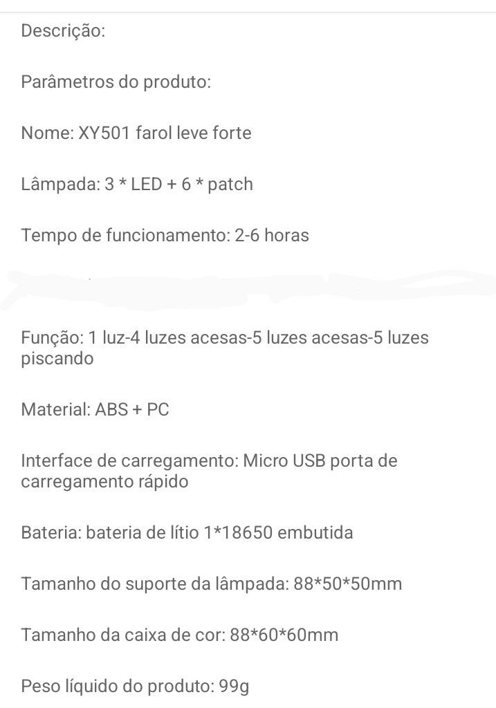 USB recarregável farol portátil 5LED