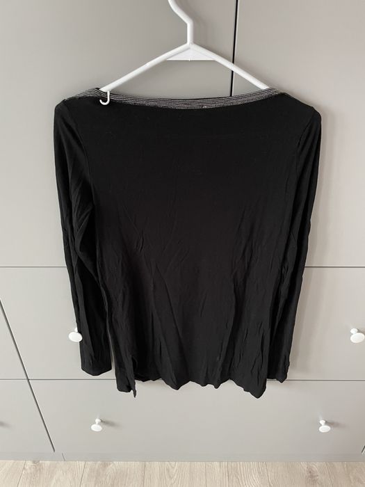 Bluzka czarna t-shirt długi rękaw promod 36 s bawełna