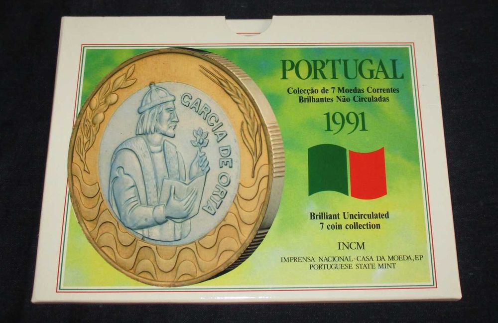 Portugal Colecção de 7 Moedas Correntes Brilhantes Não circuladas 1991