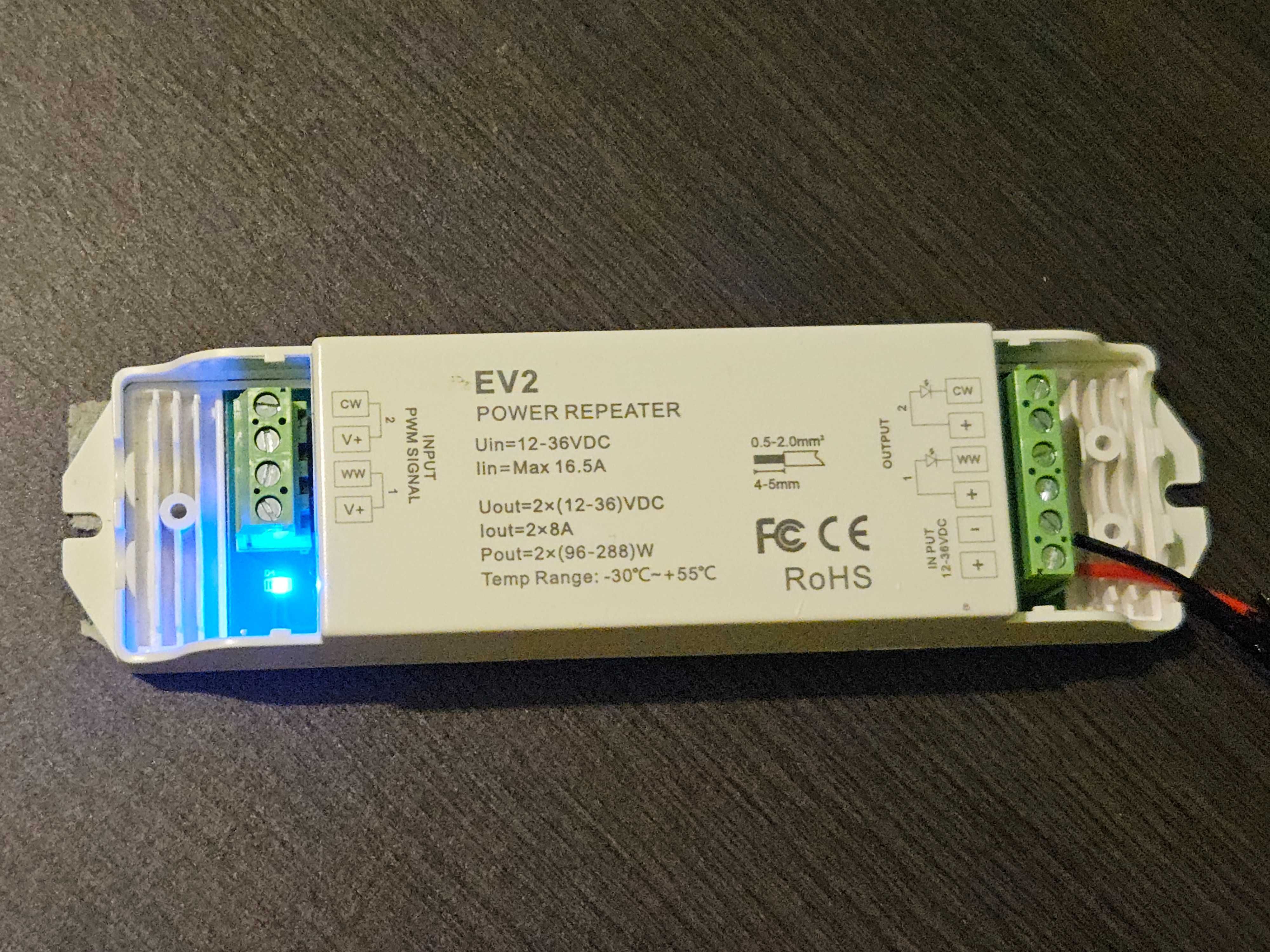 EV2 Wzmacniacz LED 12-36V DC 16.5A 2x8A
