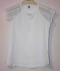 M bluzka damska koszulka z koronką biała t-shirt