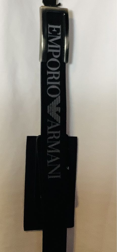 Pasek Emporio Armani, skóra, czarny, klamra z logo, roz. 90=109 cm