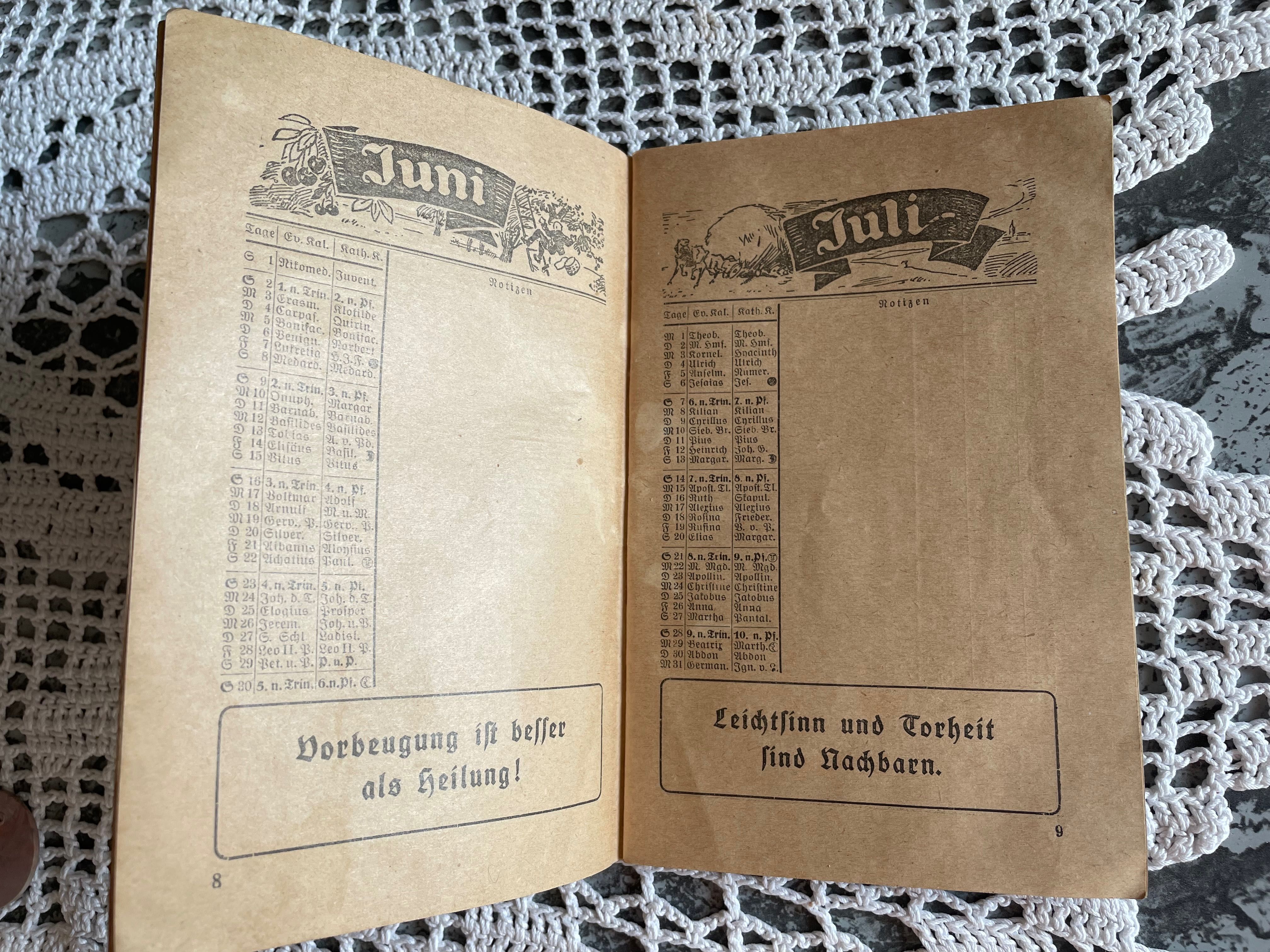 Stary niemiecki kalendarz 1929 r związany z bezpieczeństwem