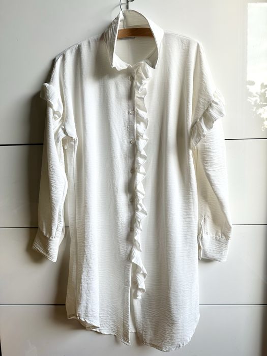 Długa biała koszula PAKUTEN bawełna tunika sukienka