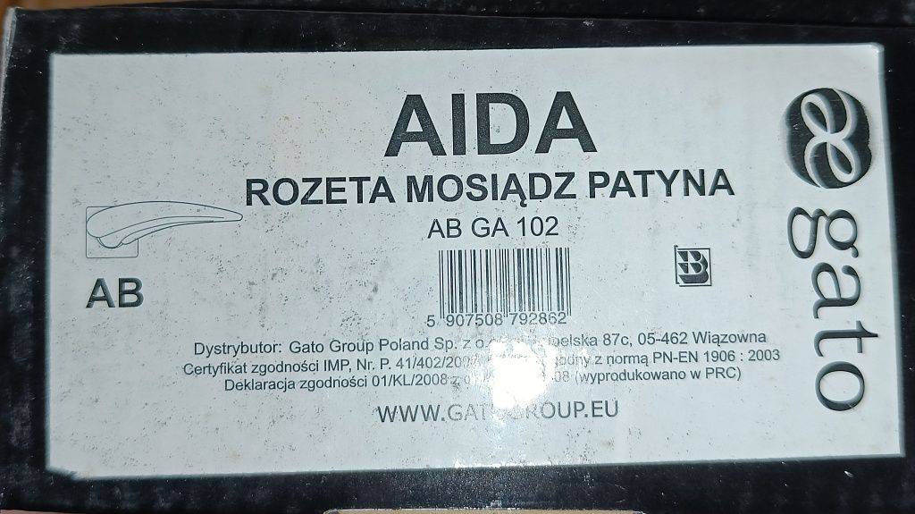 Klamka Drzwiowa AIDA i Patyna RIO Rozeta Mosiądz Patyna GATO AB GA 102
