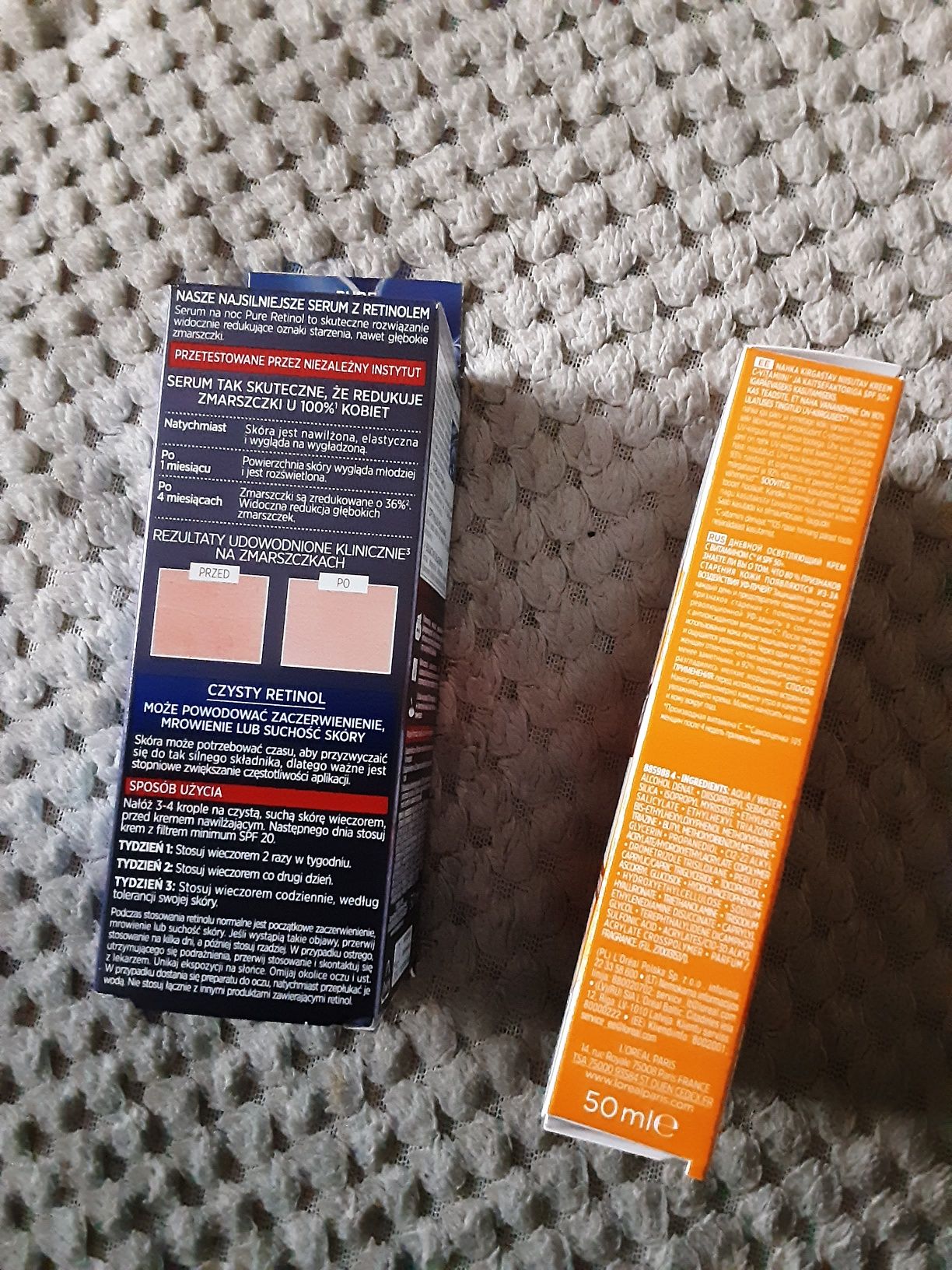 L'Oreal Revitalift serum z retinolem i krem z wit. C na dzień spf