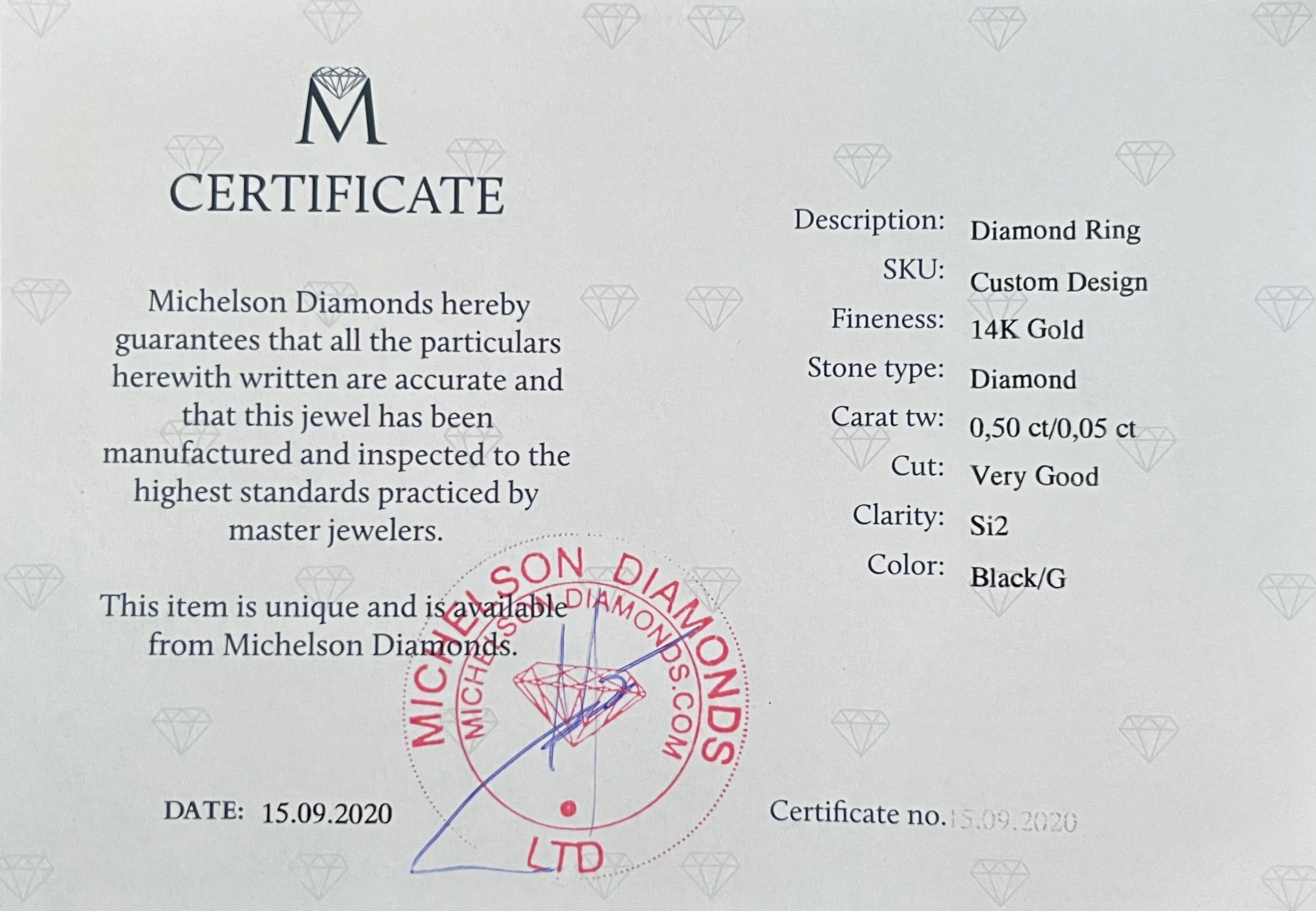 Złoty pierścionek z czarnym diamentem - certyfikat