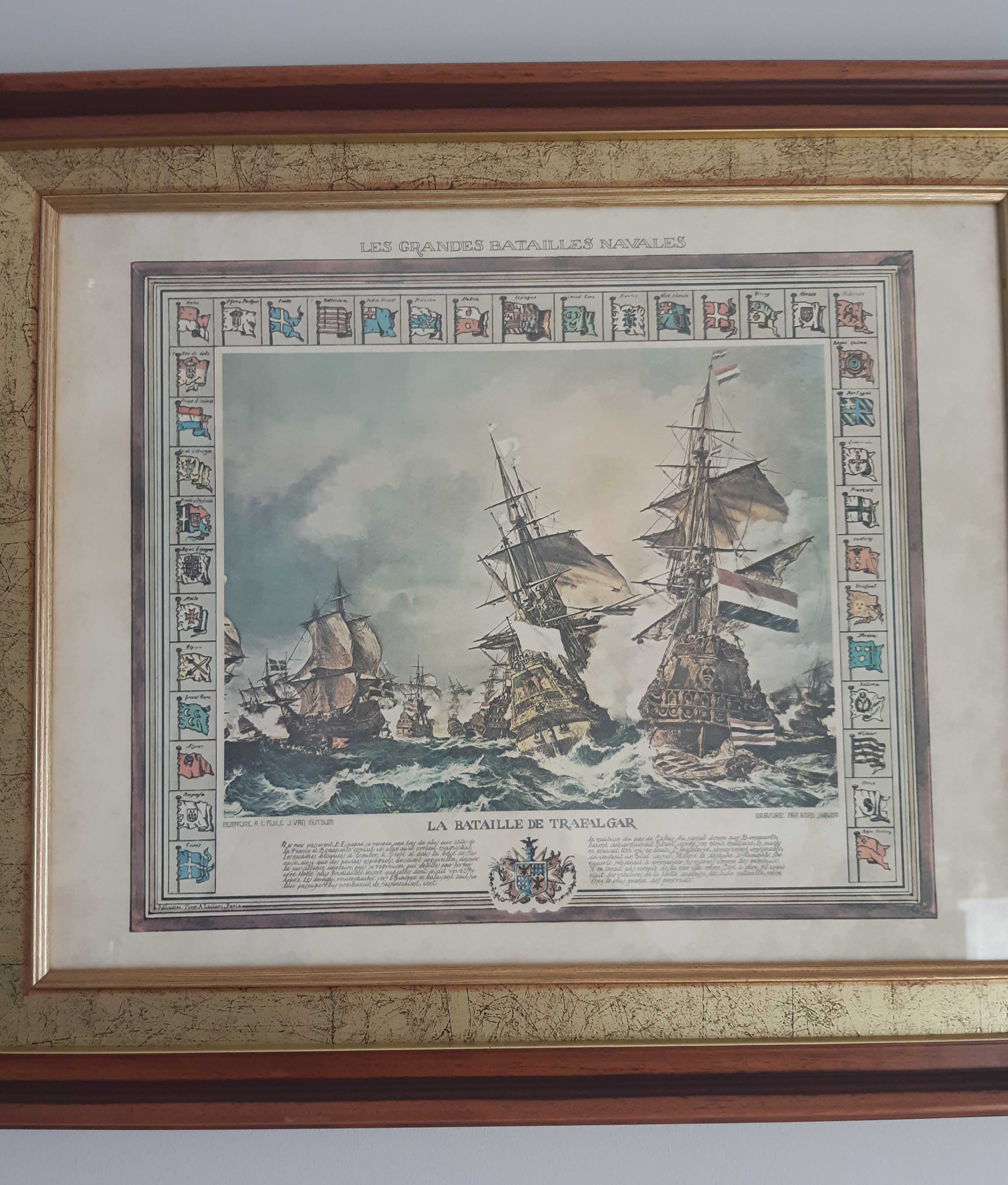 Belíssimo e antigo Quadro "Batalha de Trafalgar"